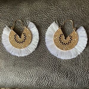 White fringe earrings